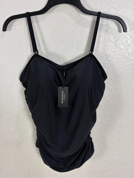 Ocean Blues Black Ruched One-Piece Swimsuit,Size 2XL. - Picture 1 of 13
